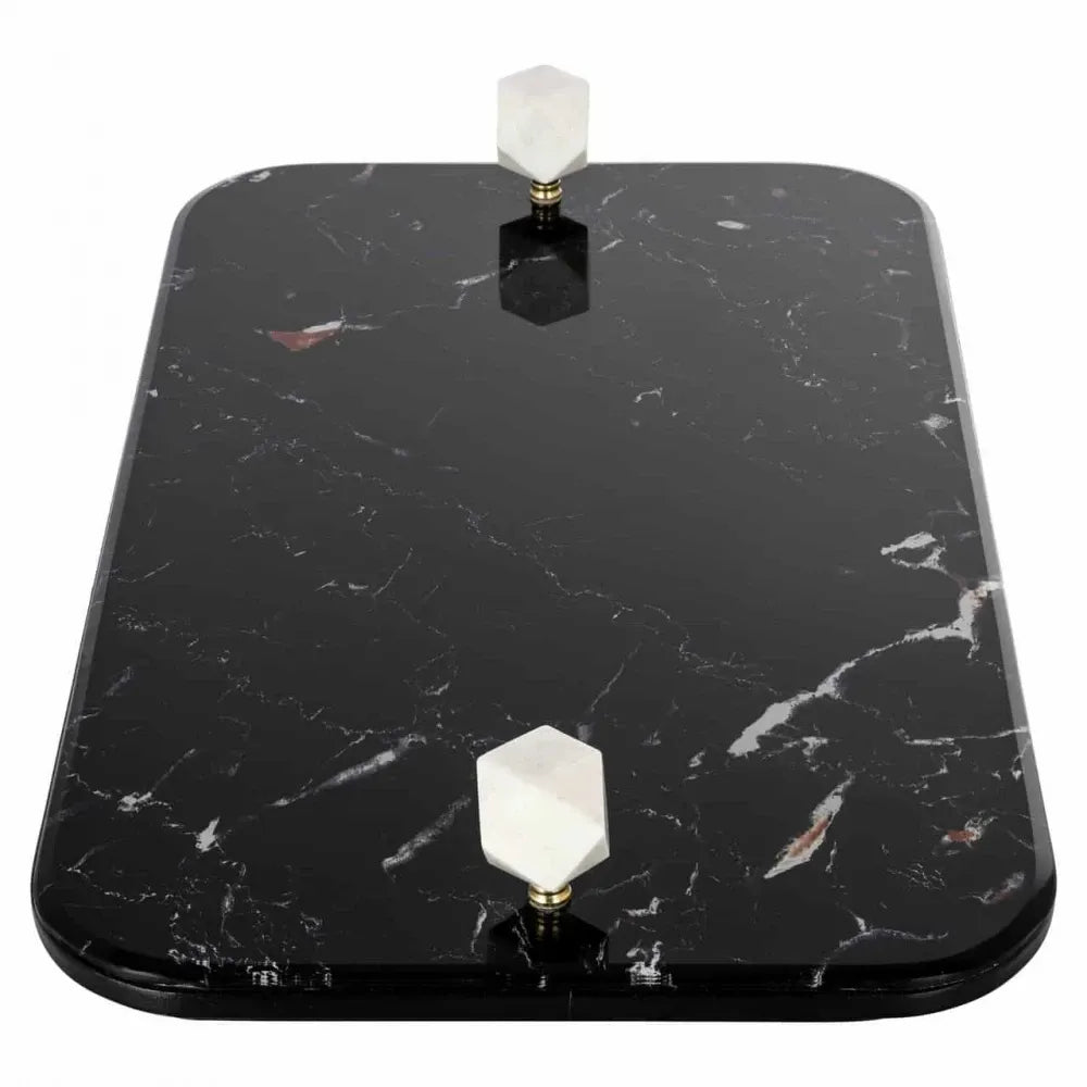Tava decorativa din MDF/Sticla Negru cu efect de marmura H6xL43cm Yaya Richmond interiors