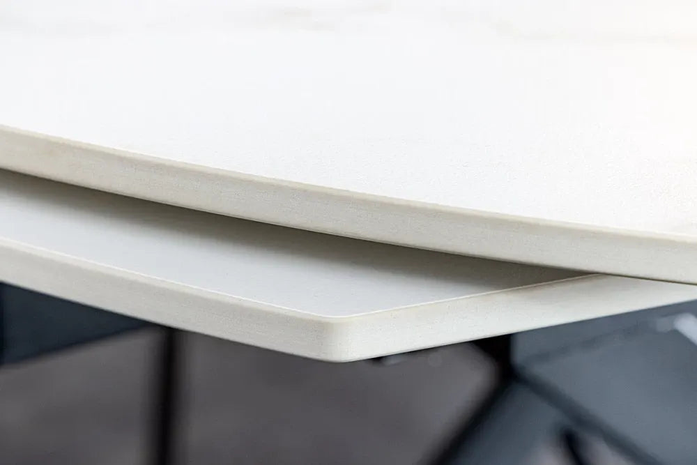 Masa extensibila din Ceramica Alb cu efect de marmura si Metal Negru L130-190xH75cm Inception