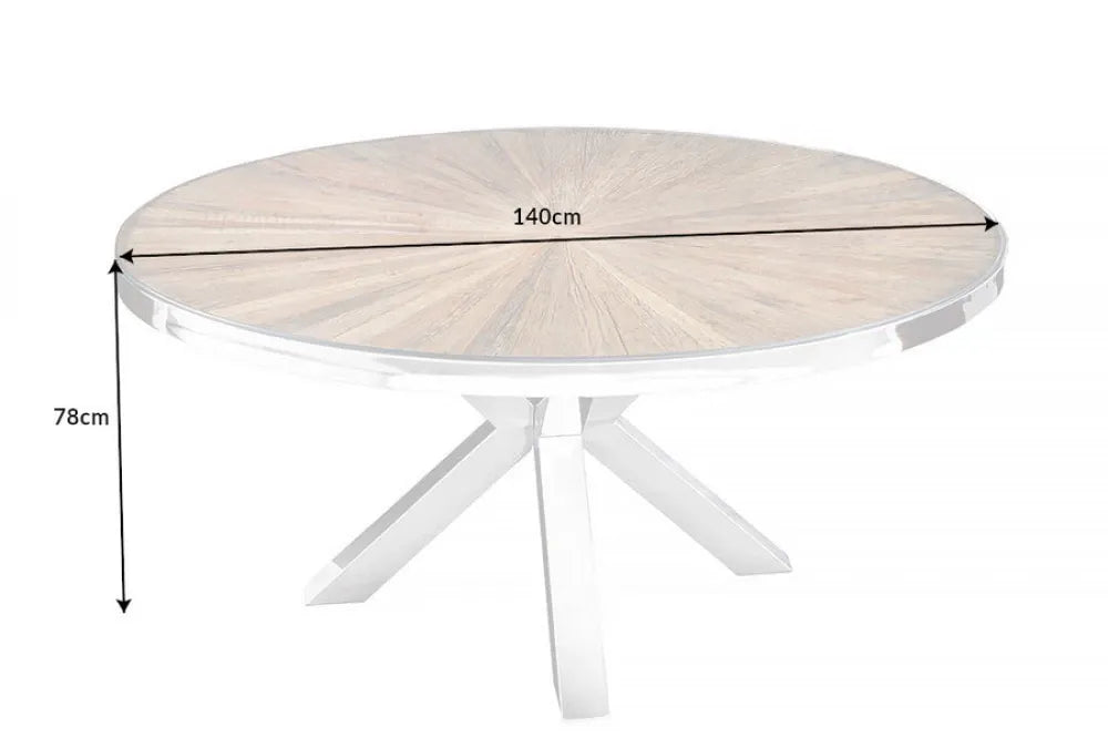 Masa rotunda din Lemn de tec/Sticla securizata Maro/Transparent si Otel inoxidabil Argintiu D140xH78cm Barracuda