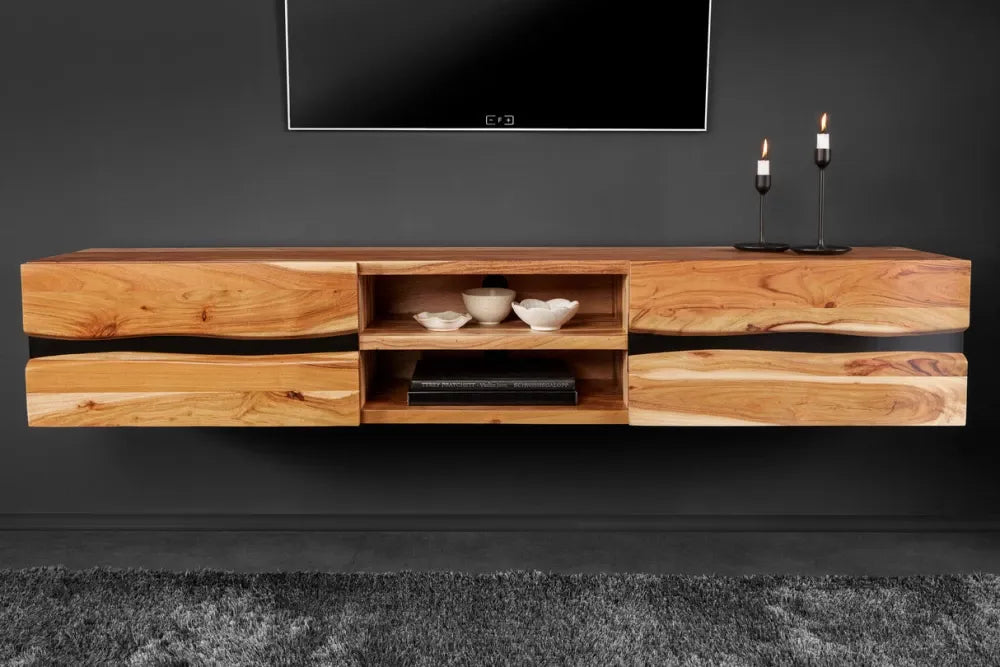 Comoda TV suspendata din Lemn de salcam Maro L160xH30cm AMAZONAS