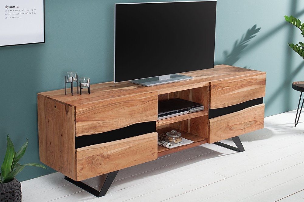 Comoda TV din Lemn masiv de salcam si Metal Maro/ Negru Amazon L160xH65cm