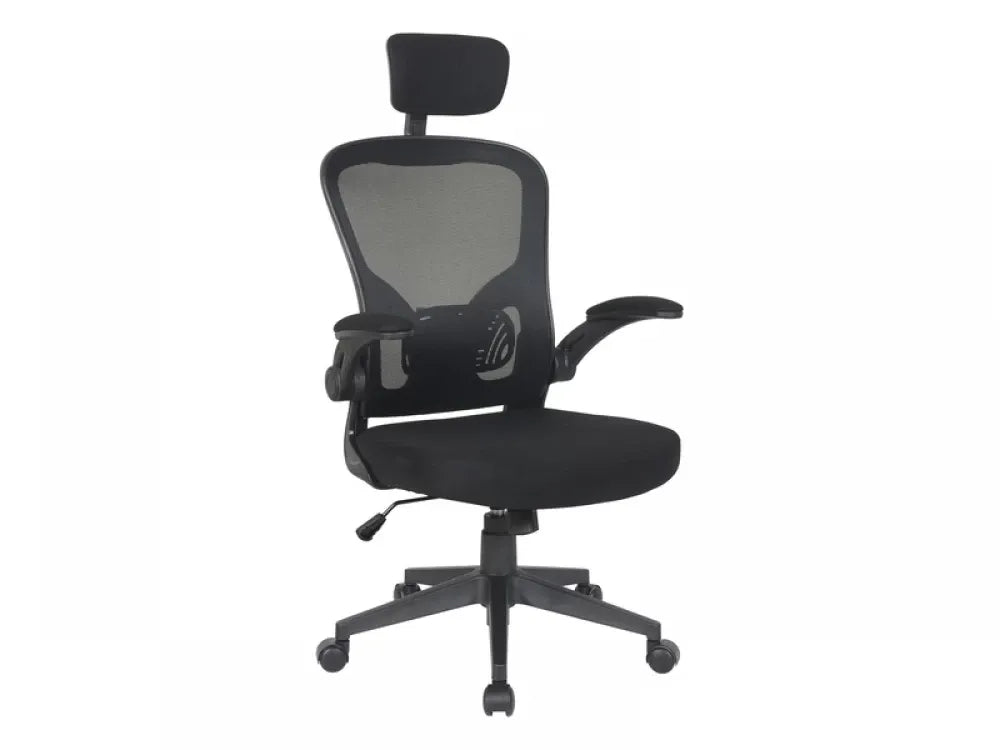 Scaun de birou cu inaltime reglabila tapitat cu Stofa/plasa Negru cu picioare din Plastic Negru H118-126xL66xA60cm Q-060