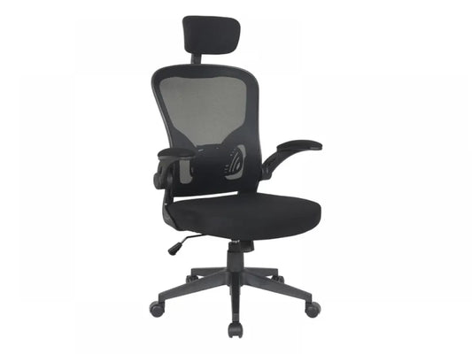 Scaun de birou cu inaltime reglabila tapitat cu Stofa/plasa Negru cu picioare din Plastic Negru H118-126xL66xA60cm Q-060