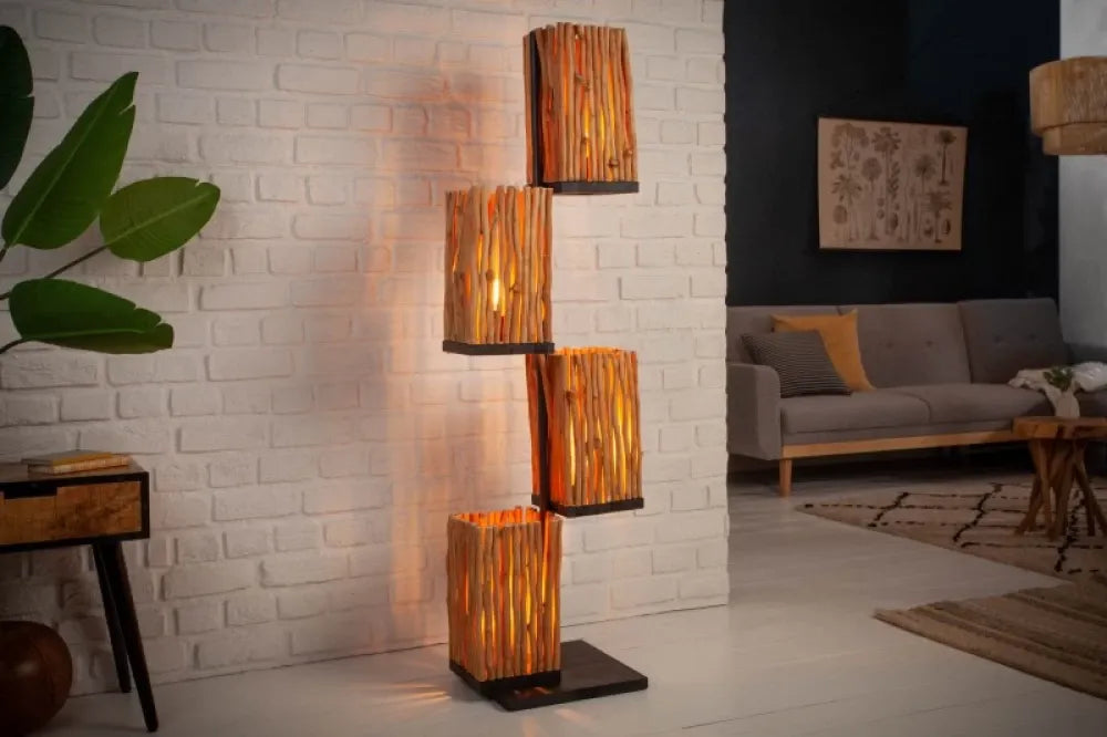 Lampa de podea din Metal Negru si Lemn Maro H154xL44cm Euphoria