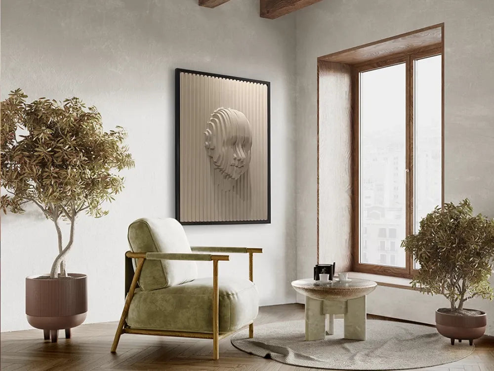 Tablou in relief Abstract din MDF/Polistiren Bej L93xH123cm Beige Face