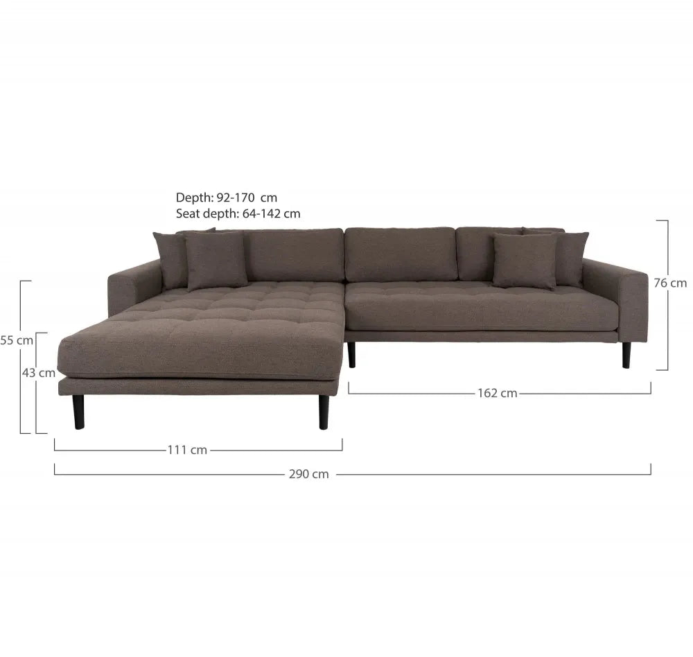 Coltar orientare stanga cu picioare din Lemn de fag negru tapitat cu Stofa Maro L290xH76cm Lido