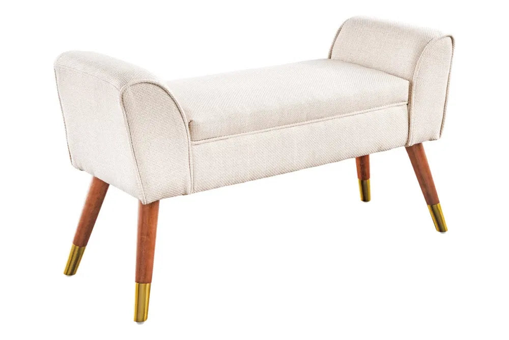 Bancheta din Lemn/Metal Maro/Auriu si textured fabric Bej H56xL90cm Scarlett