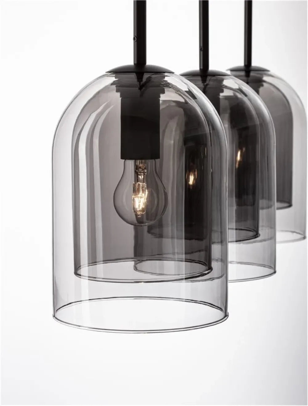 Lustra structura din Metal Negru si abajur din Sticla Fumuriu H158xL70cm IP20 VELOR