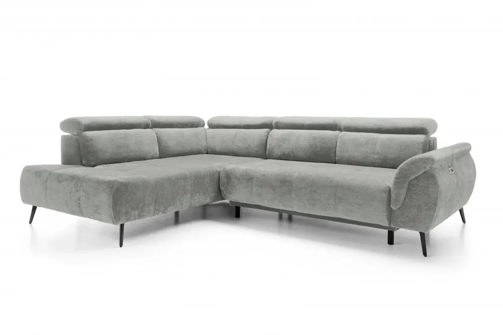 Coltar extensibil electric tapitat cu Chenille Gri deschis cu lada depozitare Genova II
