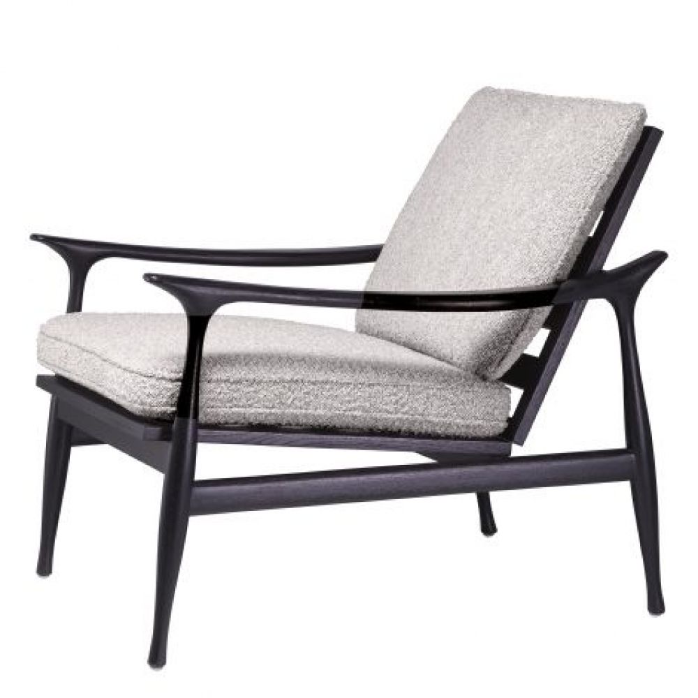 Fotoliu tapitat cu Boucle Gri cu baza din Lemn Negru H81xL77xA82cm Manzo