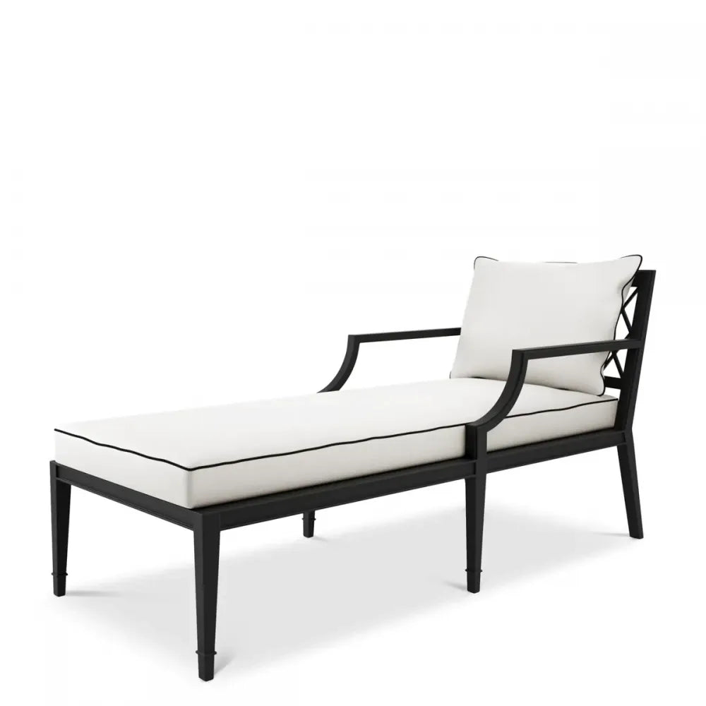 Sezlong din Metal Negru si Stofa Alb H79xL157cm Bella Vista Eichholtz
