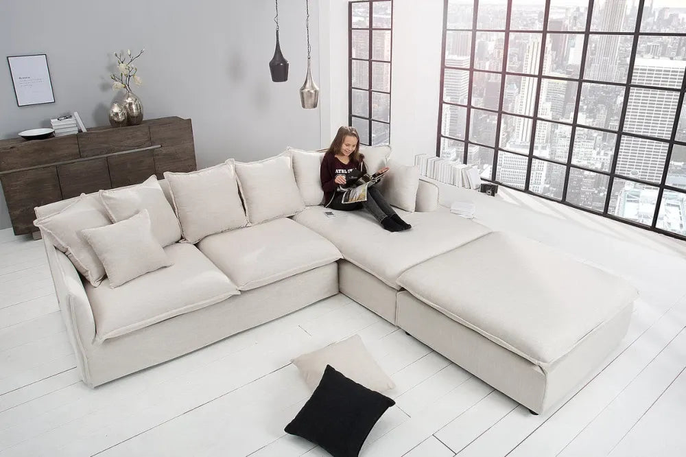 Coltar cu husa detasabila orientare dreapta tapitat cu Stofa Crem L255cm Heaven