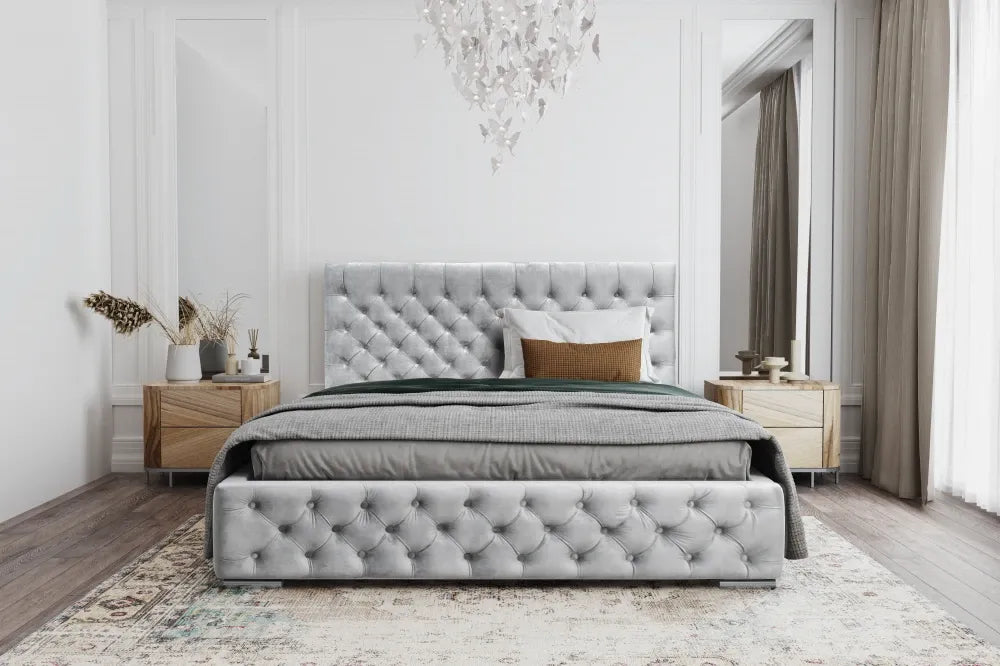 Pat 140 x 200 tapitat cu Catifea Magic velvet Gri deschis Lora