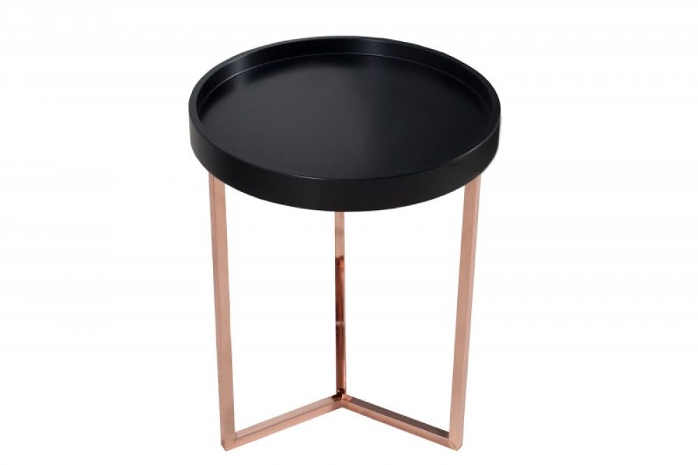 Masuta de colt rotunda din lemn masiv si Metal Negru/Rose Gold D40xH50cm Modular