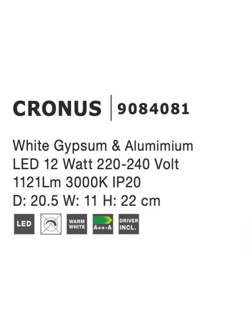 Aplica de perete structura din Aluminiu Alb si abajur din Gips Alb H22xL20.5cm IP20 12W 1121lm 3000k CRONUS