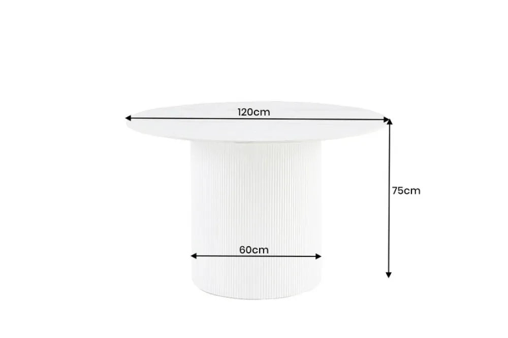 Masa din Ceramica Alb cu efect de marmura si MDF Alb D120xH75cm Unique