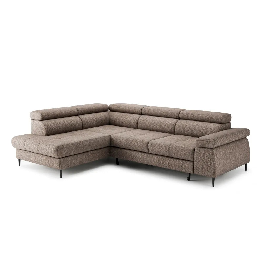 Coltar extensibil tapitat cu Chenille Bej inchis cu lada depozitare Cordoba II