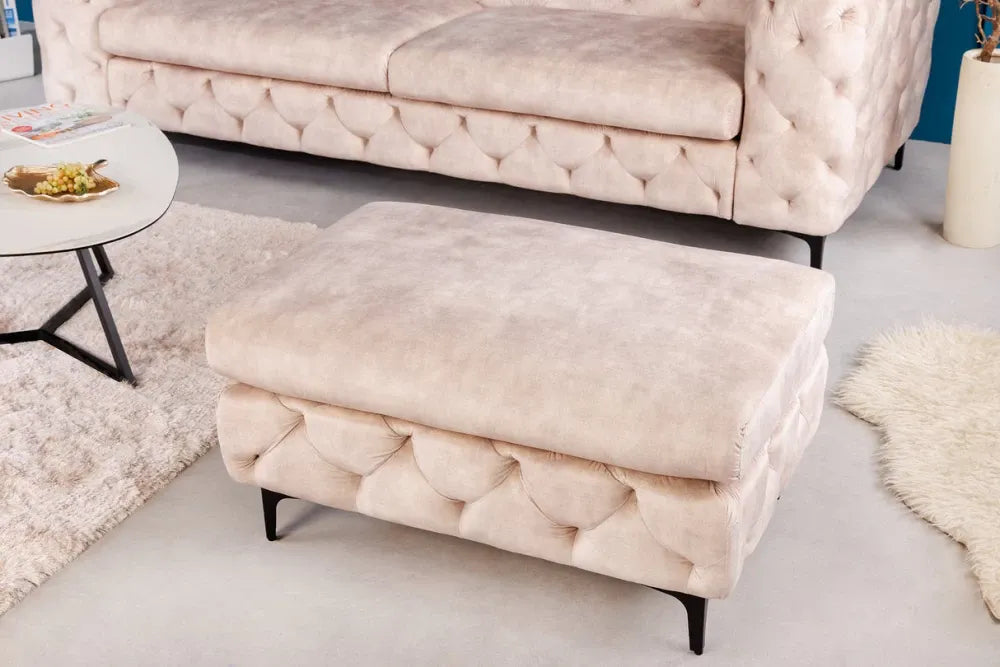 Puf din Metal Negru si Catifea Bej H45xL92cm Modern Barock