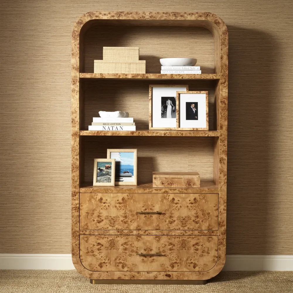 Biblioteca din Furnir mappa burl Maro deschis L120xH210cm Quinton Eichholtz