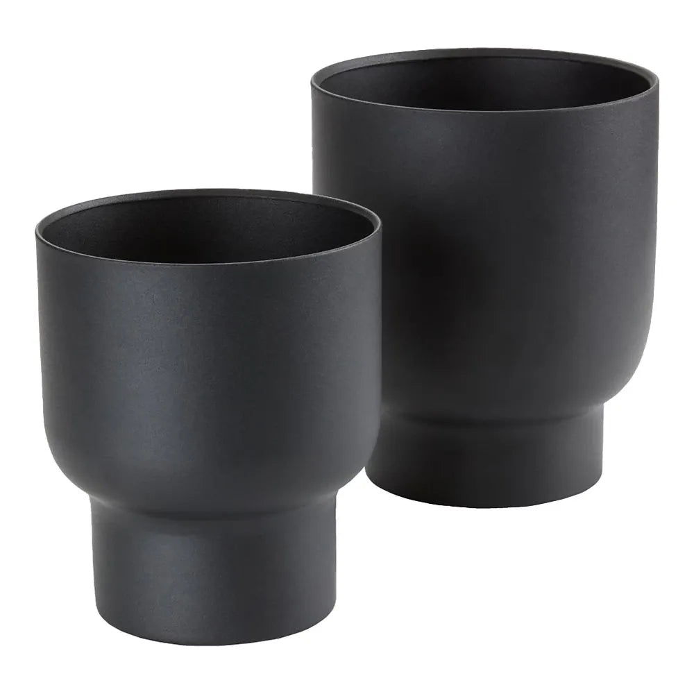 Set 2 ghivece din Metal Negru H16/19xD14/16cm Fuldas
