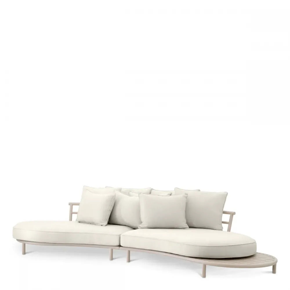 Canapea de exterior din Metal Bej si Stofa Alb/Gri H59xL330cm Laguno  Eichholtz
