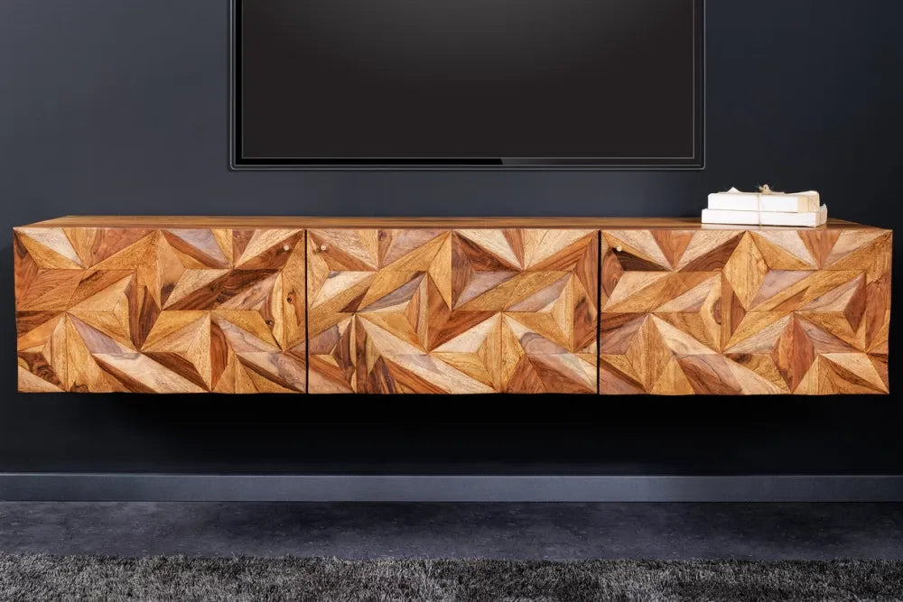 Comoda TV suspendata din Lemn de sheesham Maro L160xH30cm ALPINE