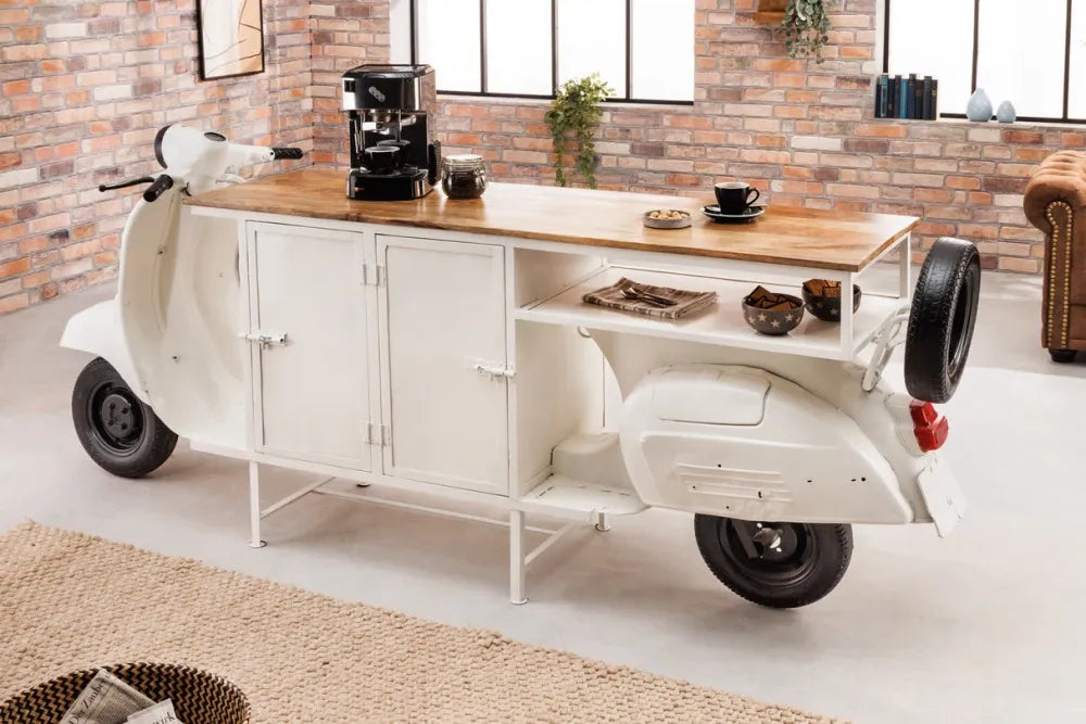 Dulap bar din Lemn de mango Maro si Metal Alb L250xH105cm SCOOTER