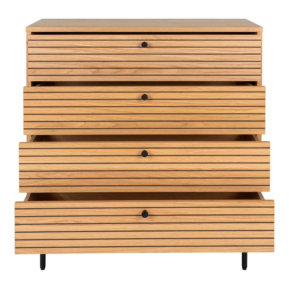 Comoda 4 setare din Furnir de stejar/MDF Maro si Metal Negru L80xH85cm Kyoto