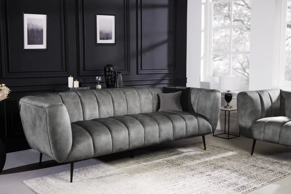 Canapea 3 locuri tapitat cu Catifea Gri L225cm Noblesse