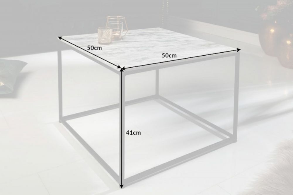 Masuta de cafea patrata din Marmura si Metal Alb/Negru L50xH41cm Elements