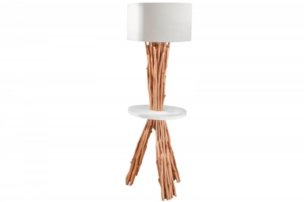Lampa de podea din Lemn Maro si Textil Alb H153xD55cm Servant