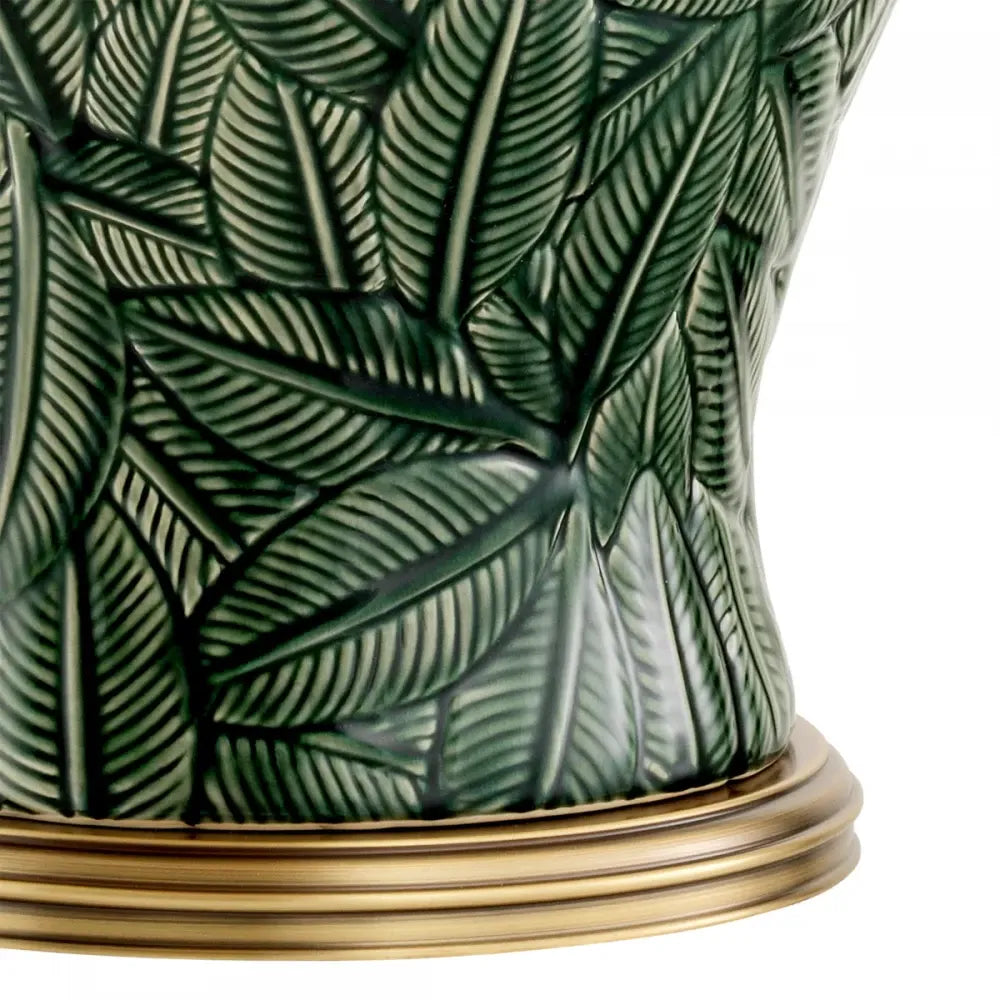 Veioza din Metal/Ceramica Alama/Verde si Textil Alb H85xD65cm Cyprus Eichholtz