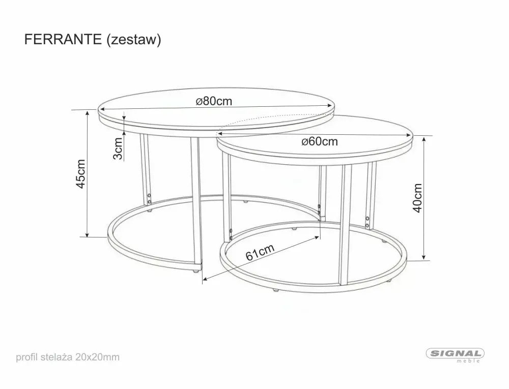 Set 2 masute de cafea din Metal Bej si Ceramica Bej mat D60/80xH40/45cm Ferrante K