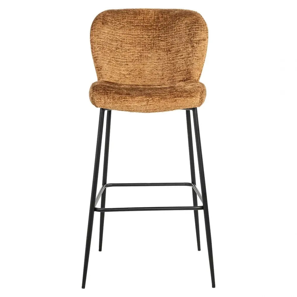 Scaun de Bar tapitat cu Stofa Maro cognac cu picioare din Metal Negru H105xL49xA55cm Darby Richmond Interiors