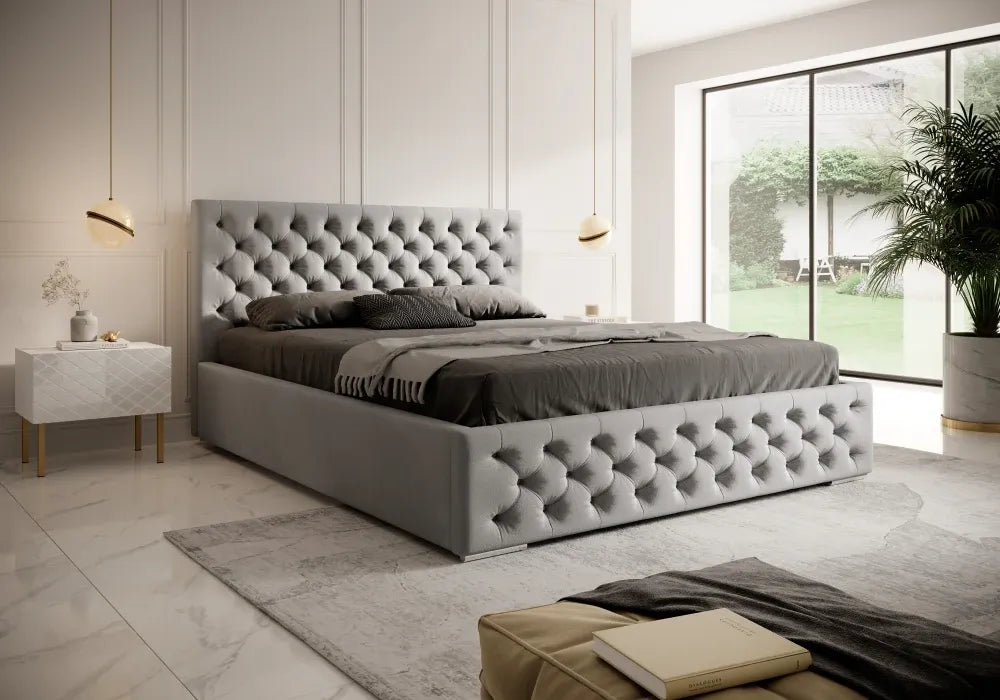 Pat 200 x 200 tapitat cu Catifea Magic velvet Gri deschis Lora