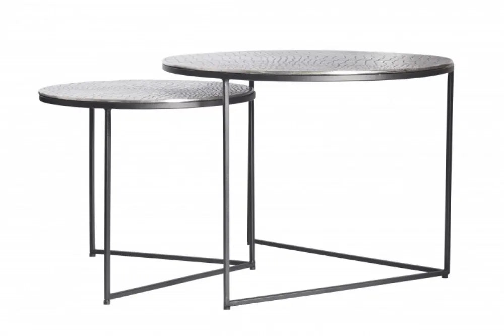 Set 2 masute de cafea Rotunde din Metal Argintiu D45/60xH39/46cm Crocodile