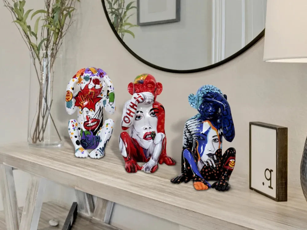 Set 3 figurine decorative din Polirasina Multicolor L15xH24cm Monos Sabios