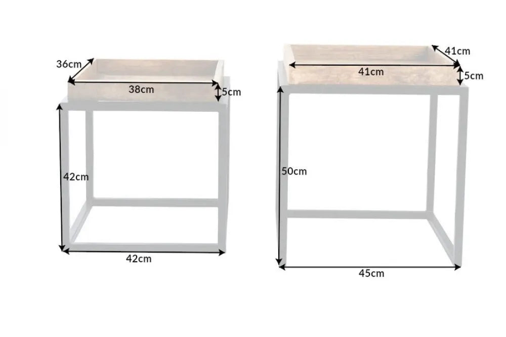 Set 2 masute laterale din Lemn de mango Maro si Metal Negru L42/45xH42/50cm Serviteur