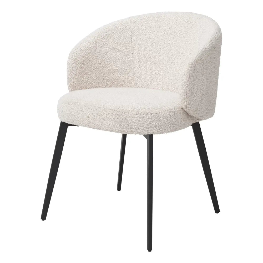 Set 2 scaune cu brate tapitat cu Stofa boucle Crem cu picioare din Metal Negru H79xL56xA58cm Lloyd Eichholtz
