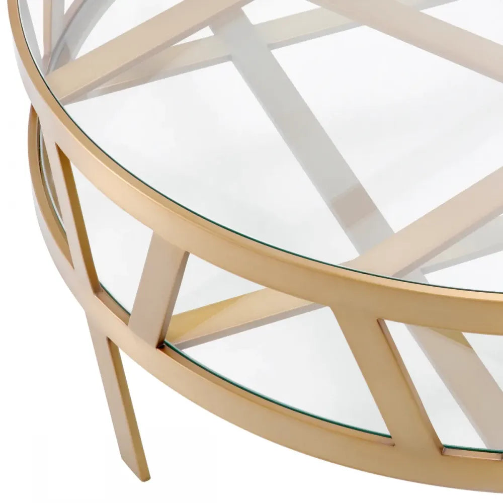 Masuta de cafea Rotunda din Otel inoxidabil Alama si Sticla Transparent D110xH37cm Billinghurst Eichholtz