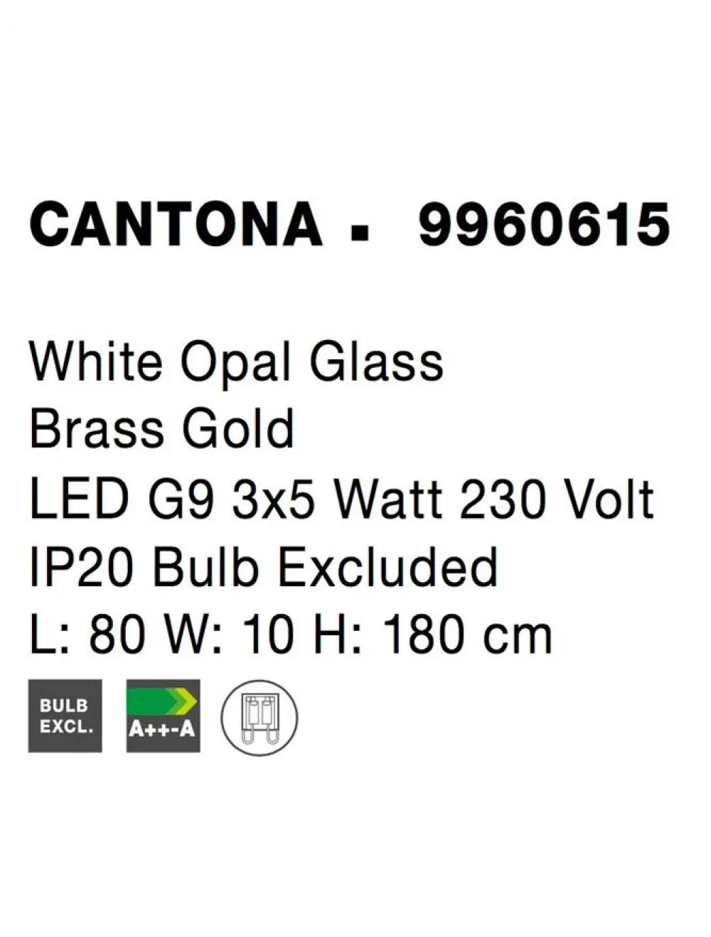 Lustra structura din Metal Auriu si abajur din Sticla Alb H180xL80cm IP20 CANTONA