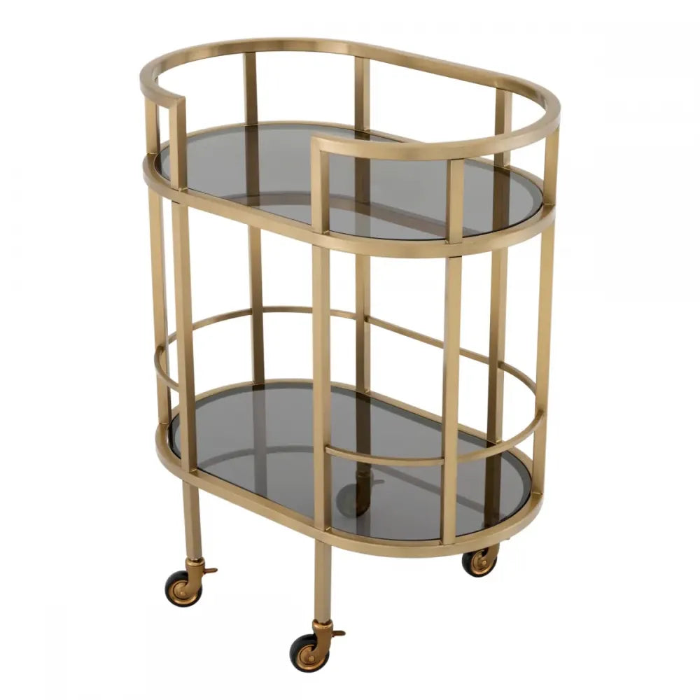 Carucior de servire Ovala din Otel inoxidabil Alama si Sticla Fumuriu L70xl43cm Townhouse Eichholtz
