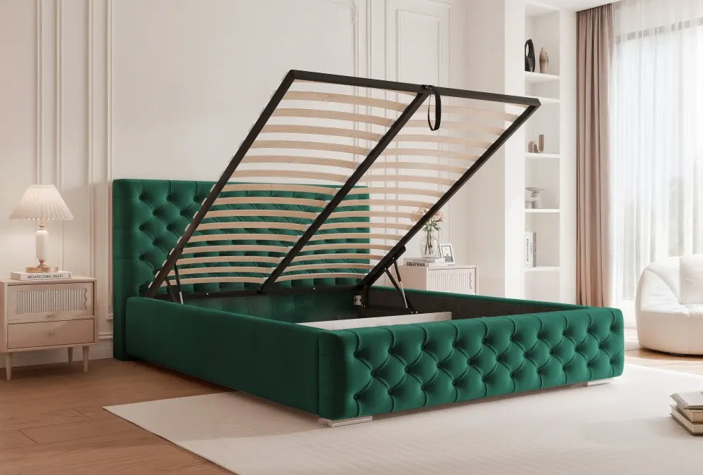 Pat 180 x 200 tapitat cu Catifea Magic velvet Verde smarald Lora