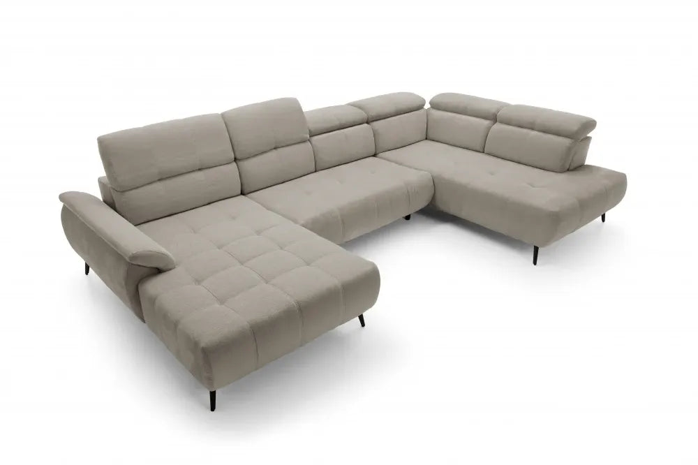 Coltar extensibil electric In forma de U  tapitat cu Chenille Bej cu lada depozitare Genova III
