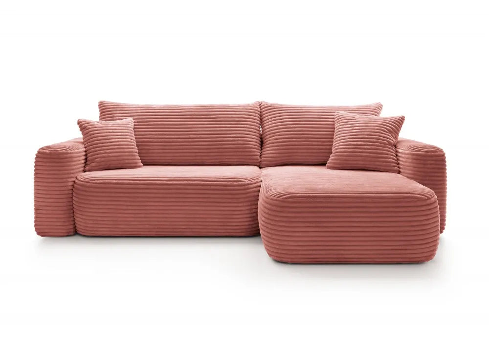 Coltar extensibil tapitat cu Corduroy Roz cu lada depozitare Billy