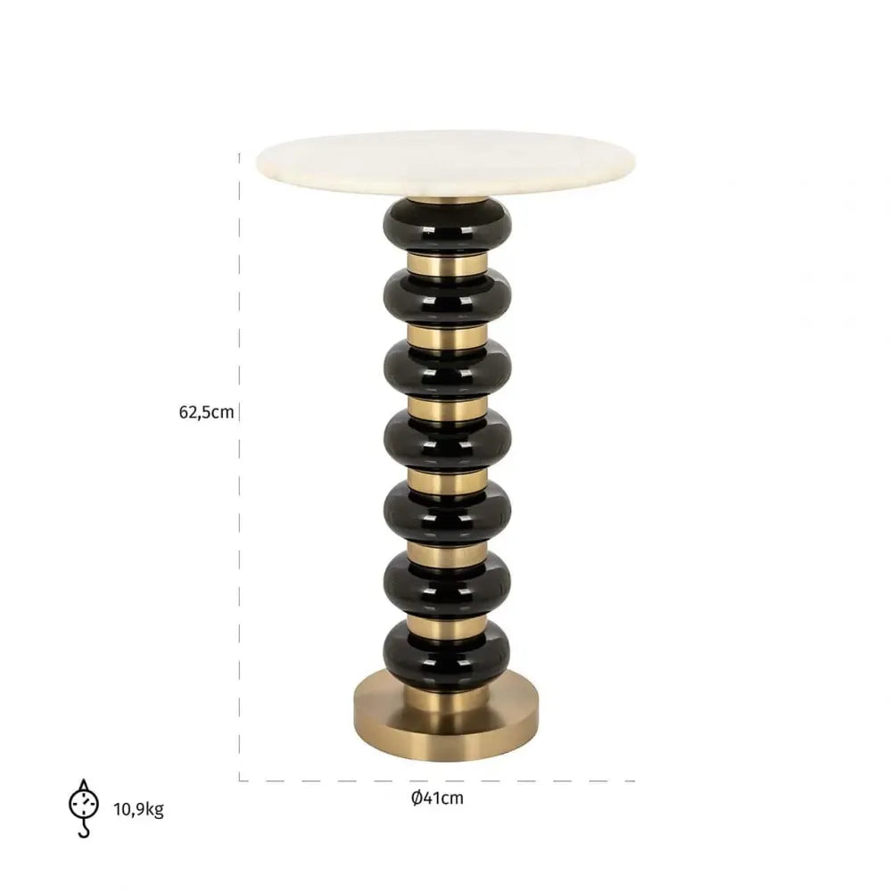 Masuta laterala Rotunda din Marmura Bej si Metal/Sticla Auriu/Negru D41xH62.5cm Barbara