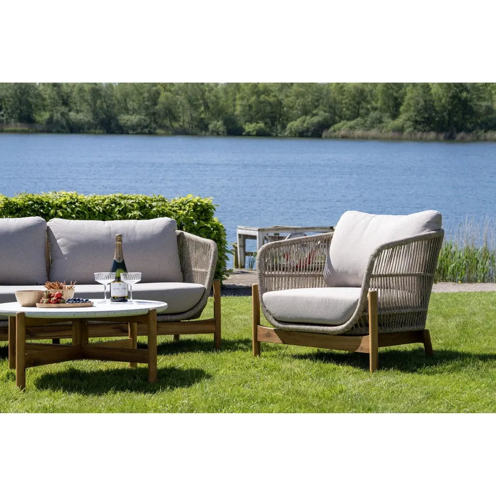 Fotoliu de exterior din Lemn de salcam/Metal Maro/Bej si Stofa Bej H72xL78,5cm Terracina