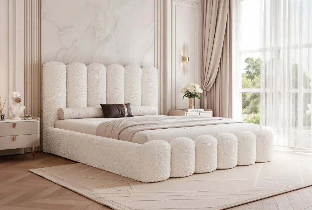 Pat 120 x 200 tapitat cu Stofa boucle Abriamo Alb Aveline
