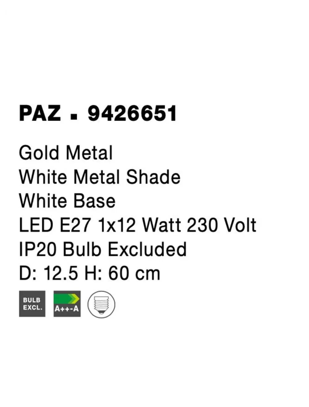 Veioza din Metal Auriu H60xL12.5cm IP20 PAZ