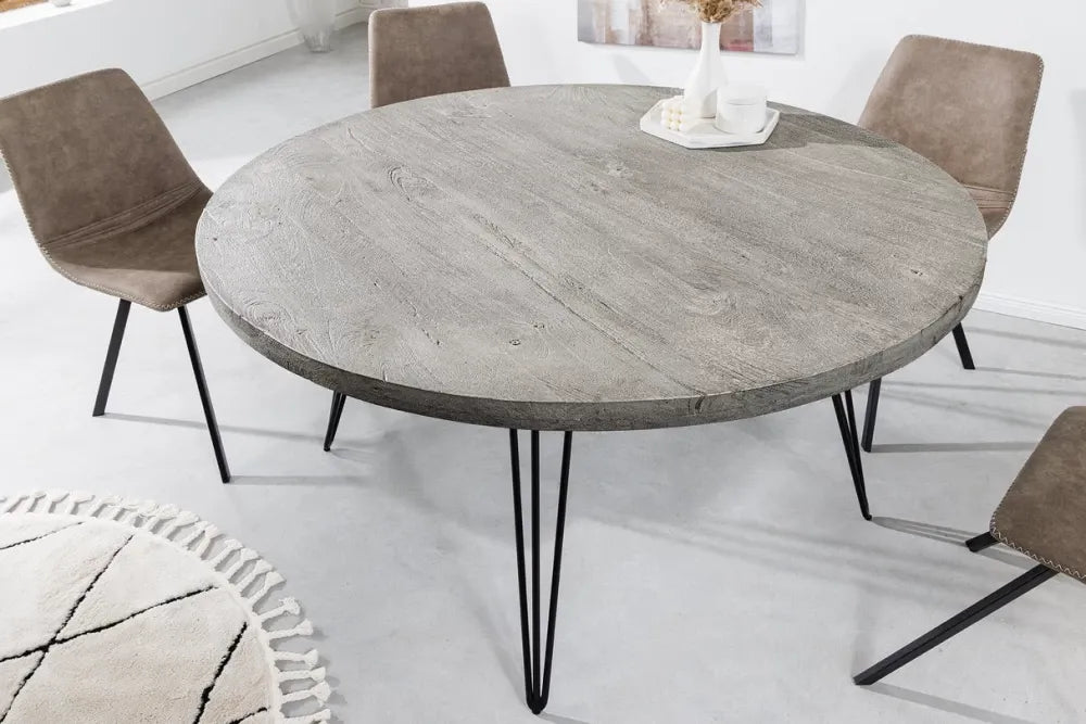 Masa rotunda din Lemn de mango Gri si Metal Negru D120xH76cm Scorpion